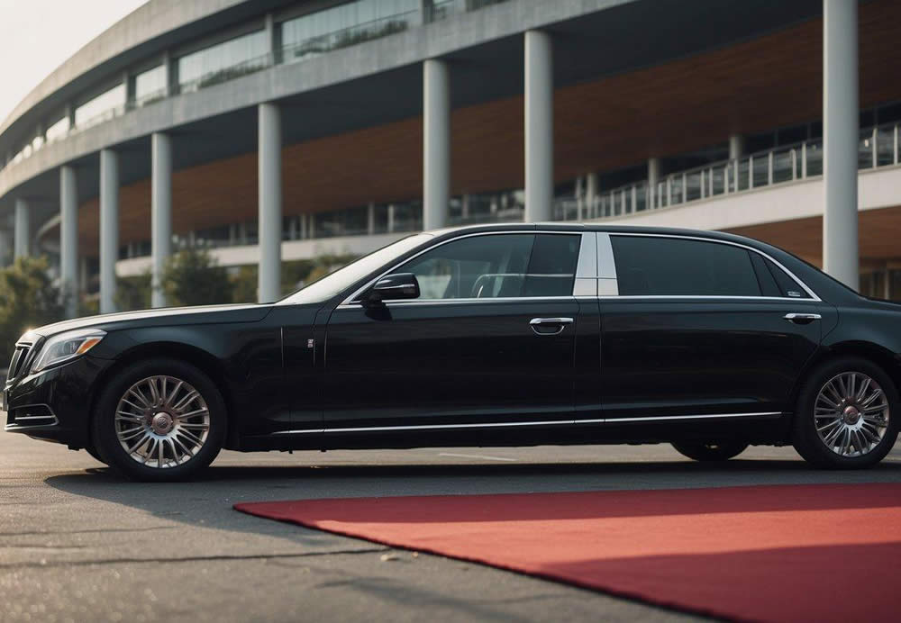 Luxury elite car is standing in front of a stadium